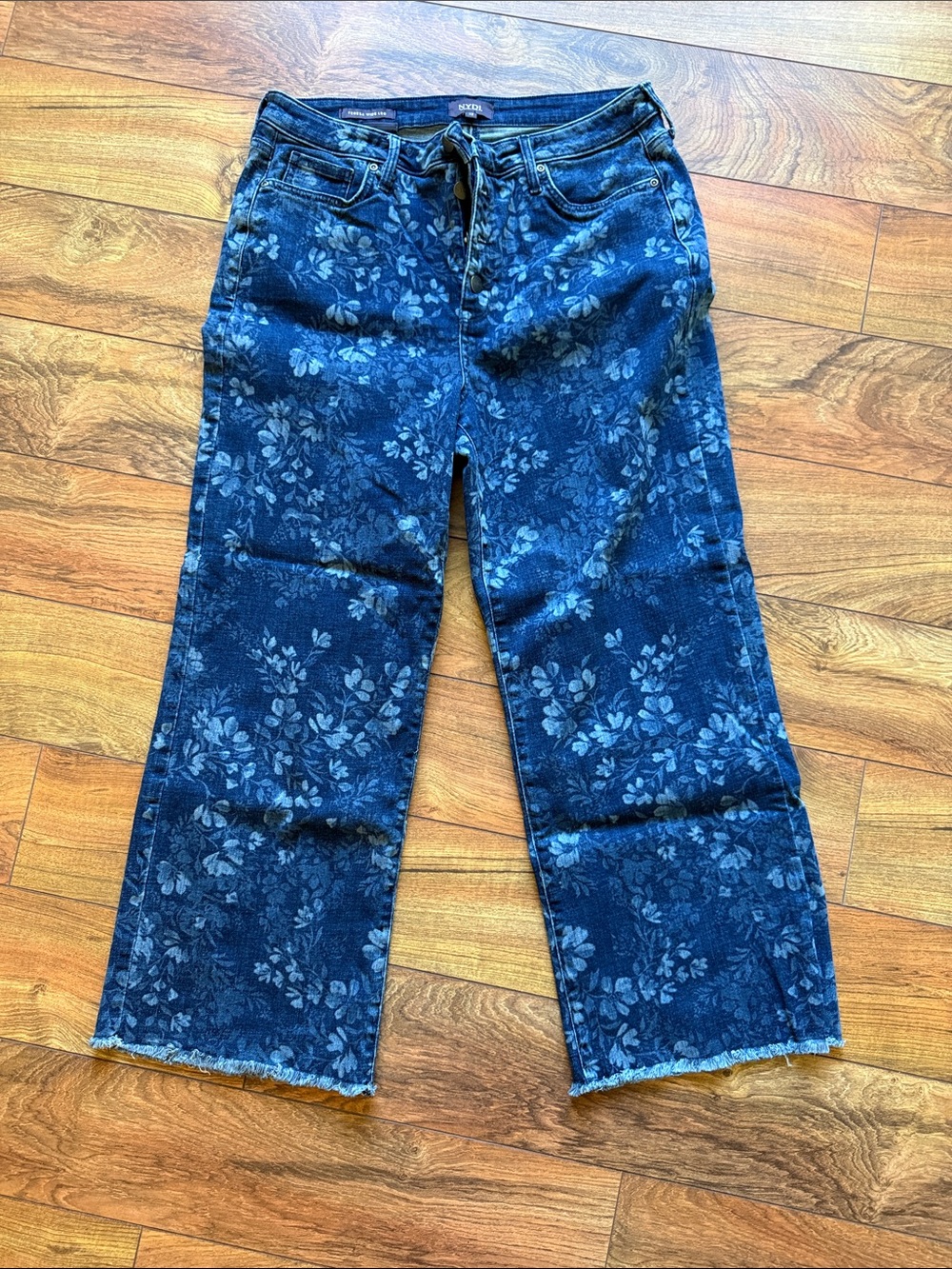 Blue Floral Wide-Leg Jeans